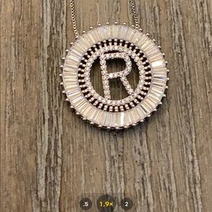 Silver Sunburst Initial Necklace Letter R